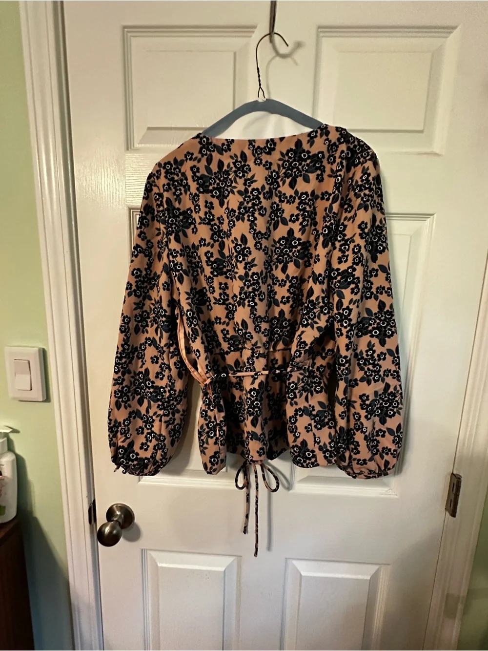 J. Crew Pink Floral V-Neck Faux Wrap Blouse